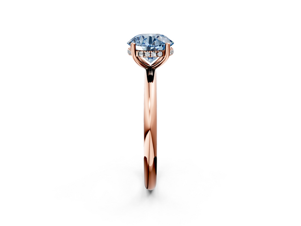 Rose gold Fancy Blue Round  Cut Solitaire Engagement Ring with Four-Prong Setting and Classic Band