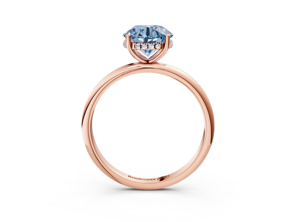 Rose gold Fancy Blue Round  Cut Solitaire Engagement Ring with Four-Prong Setting and Classic Band