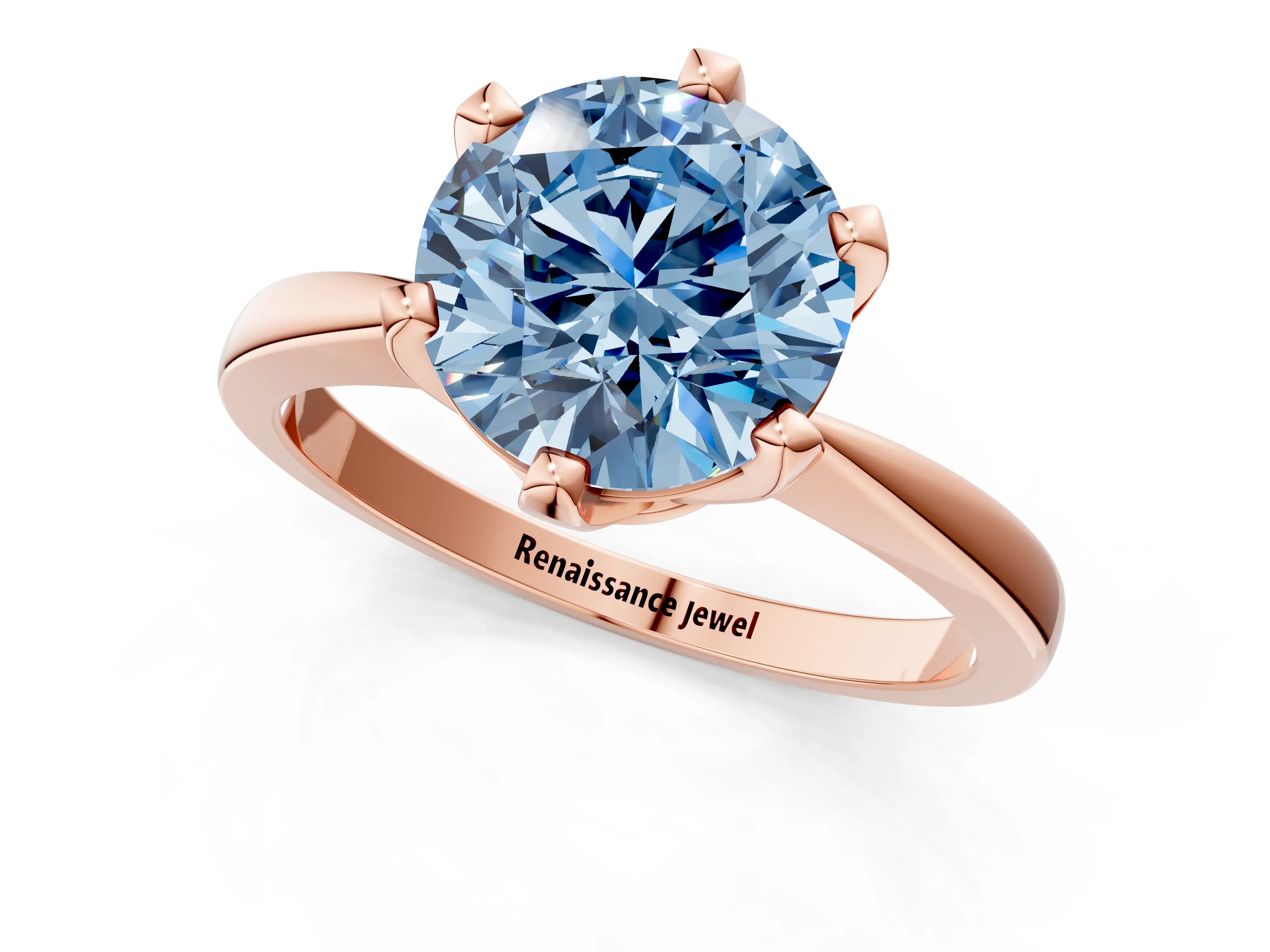Rose gold Fancy Blue Round Cut Solitaire Engagement Ring with Six-Prong Setting and Tapered Band_1