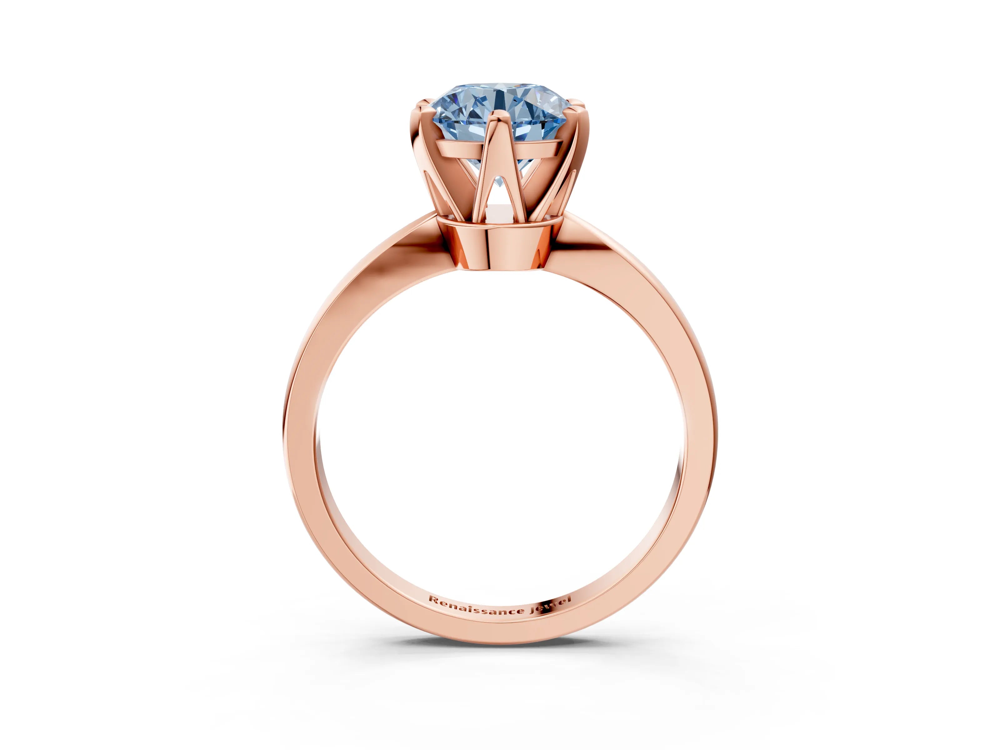 Rose gold Fancy Blue Round Cut Solitaire Engagement Ring with Six-Prong Setting and Tapered Band_3