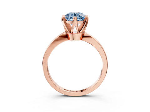 Rose gold Fancy Blue Round Cut Solitaire Engagement Ring with Six-Prong Setting and Tapered Band_3
