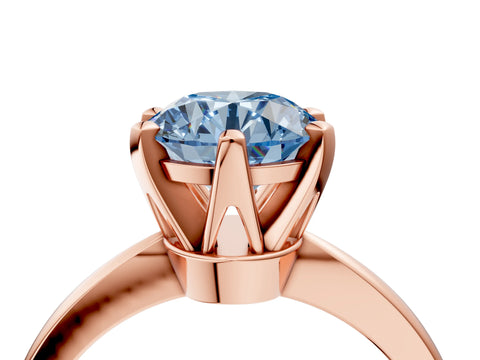 Rose gold Fancy Blue Round Cut Solitaire Engagement Ring with Six-Prong Setting and Tapered Band_4