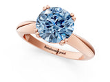 Rose gold Fancy Blue Round  Cut Solitaire Engagement Ring with Tapered Band and Four-Prong Setting 1