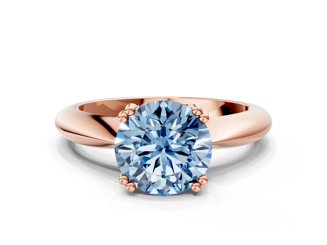 Rose gold Fancy Blue Round  Cut Solitaire Engagement Ring with Tapered Band and Four-Prong Setting
