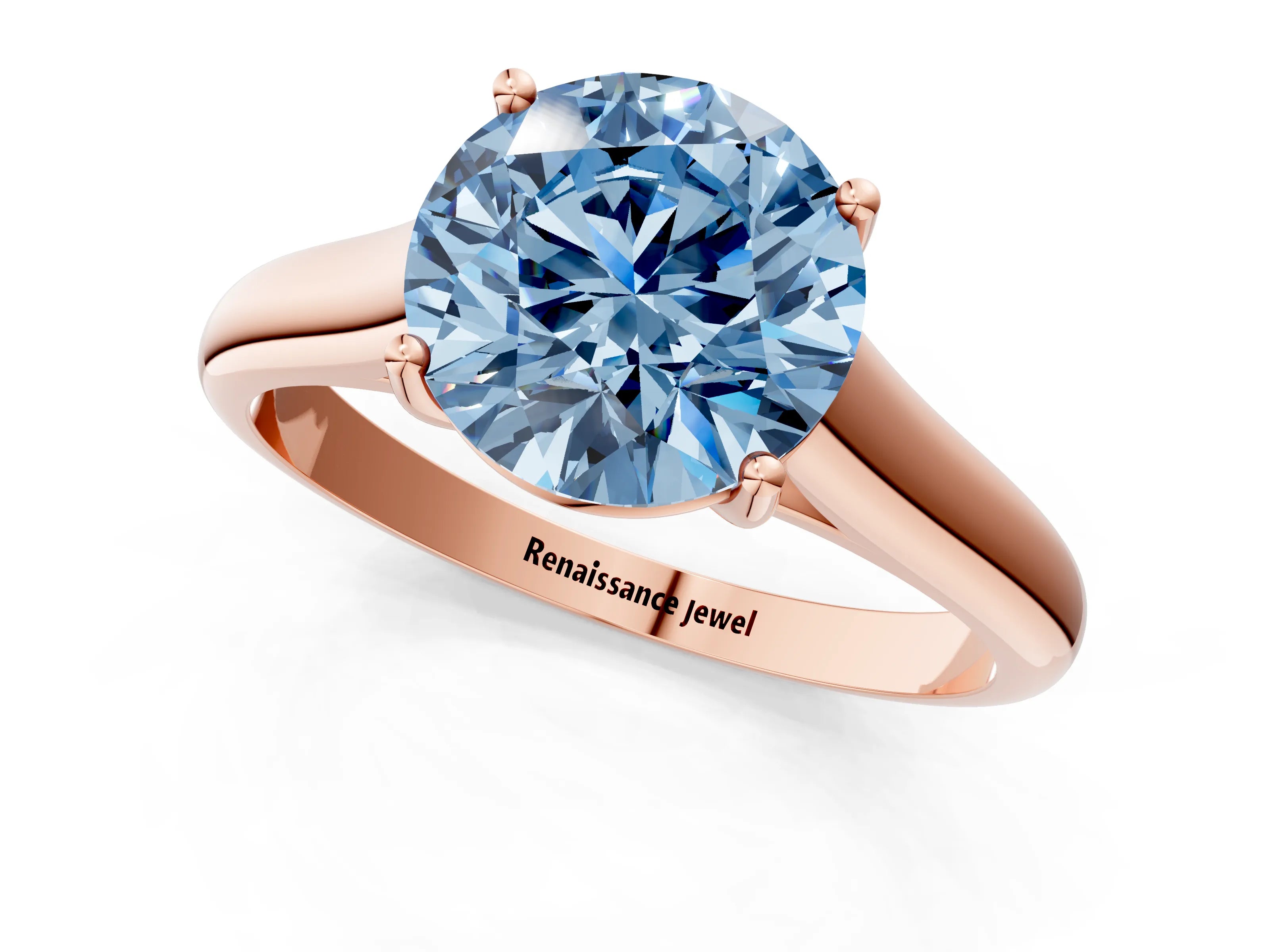 Rose gold Fancy Blue Round Cut Solitaire Engagement Ring with Tapered Band and Four-Prong Setting_4