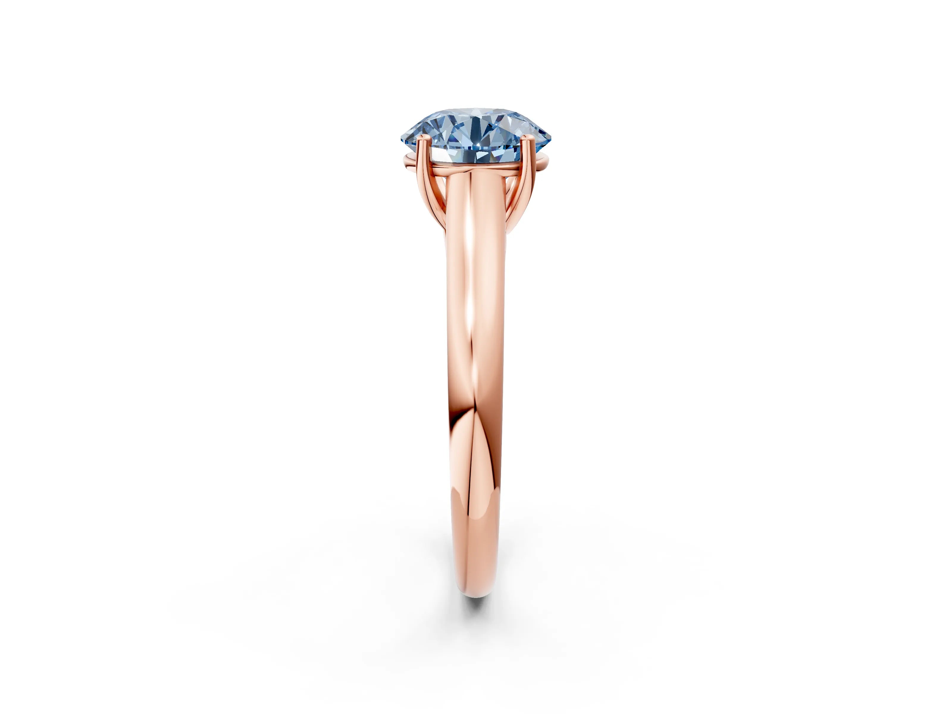 Rose gold Fancy Blue Round Cut Solitaire Engagement Ring with Tapered Band and Four-Prong Setting_5