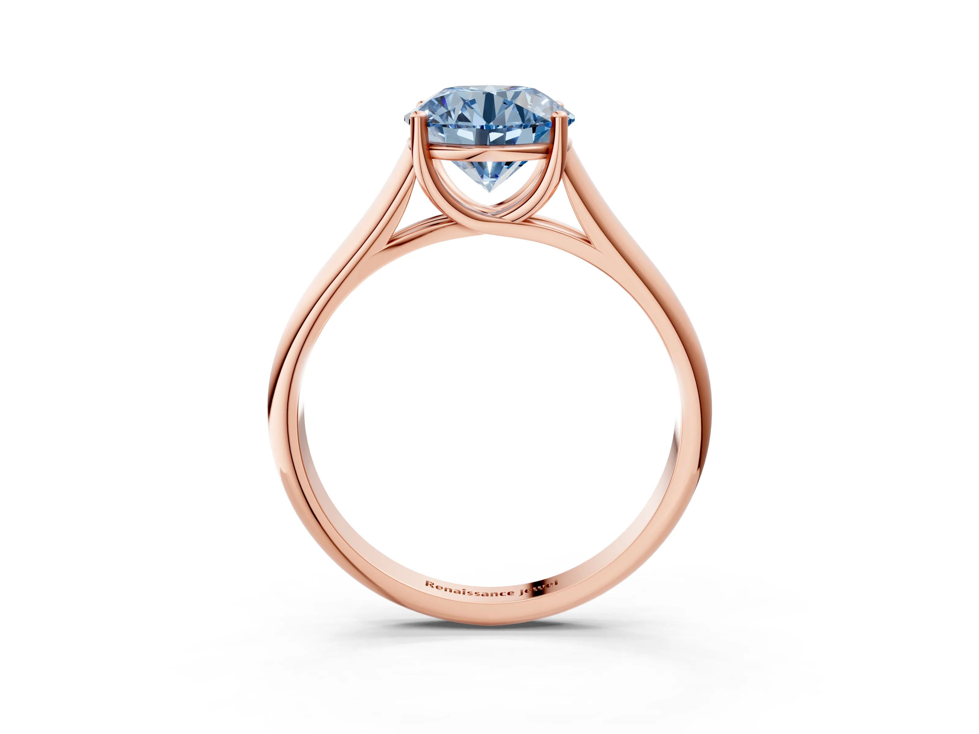 Rose gold Fancy Blue Round Cut Solitaire Engagement Ring with Tapered Band and Four-Prong Setting_6