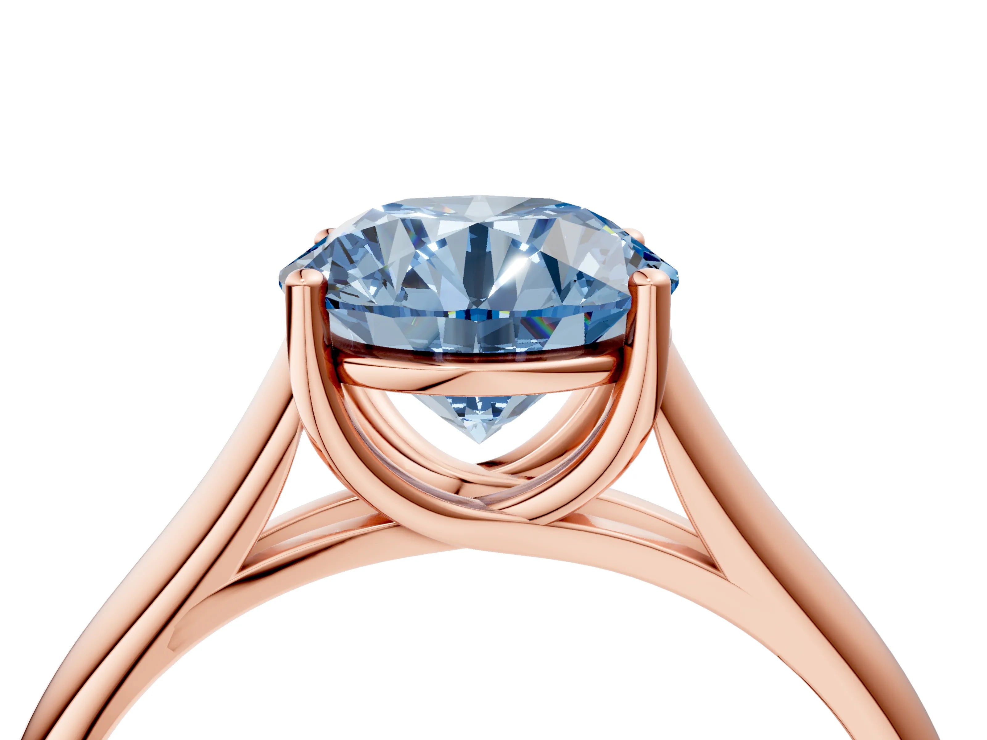 Rose gold Fancy Blue Round Cut Solitaire Engagement Ring with Tapered Band and Four-Prong Setting_7