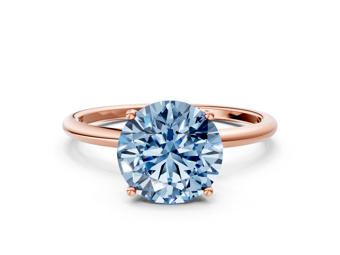 Rose gold Fancy Blue Round  Cut Solitaire Engagement Ring with Thin Band and Four-Prong Setting_3