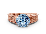 Rose gold Fancy Blue Round  Cut Solitaire Engraved Band with Four-Prong Setting_78