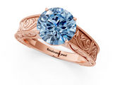 Rose gold Fancy Blue Round  Cut Solitaire Engraved Band with Four-Prong Setting_79