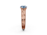 Rose gold Fancy Blue Round  Cut Solitaire Engraved Band with Four-Prong Setting_80