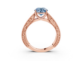 Rose gold Fancy Blue Round  Cut Solitaire Engraved Band with Four-Prong Setting_81