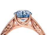 Rose gold Fancy Blue Round  Cut Solitaire Engraved Band with Four-Prong Setting_82