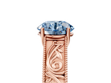 Rose gold Fancy Blue Round  Cut Solitaire Engraved Band with Four-Prong Setting_83