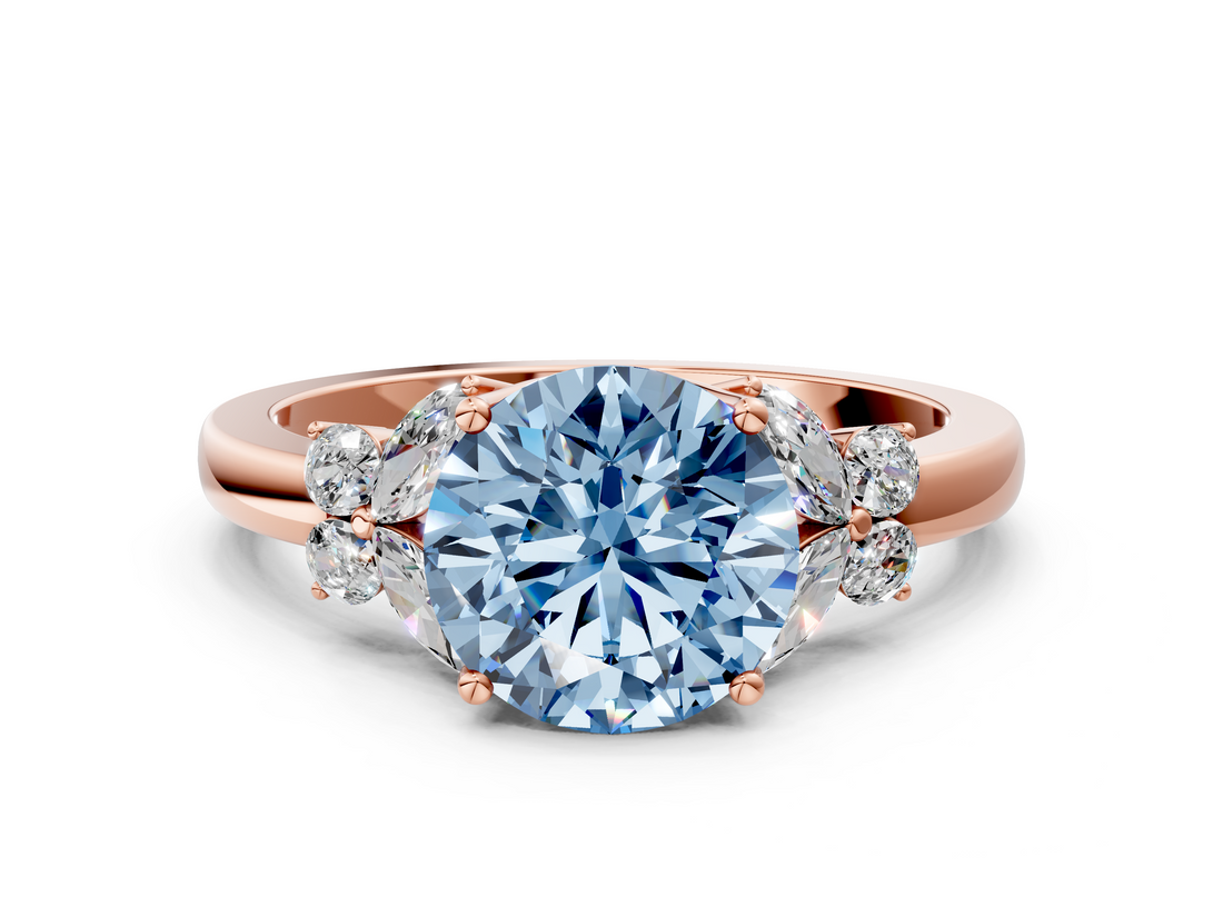 Rose gold Fancy Blue Round  Cut Solitaire Floral Diamond Ring with Four-Prong Setting_37