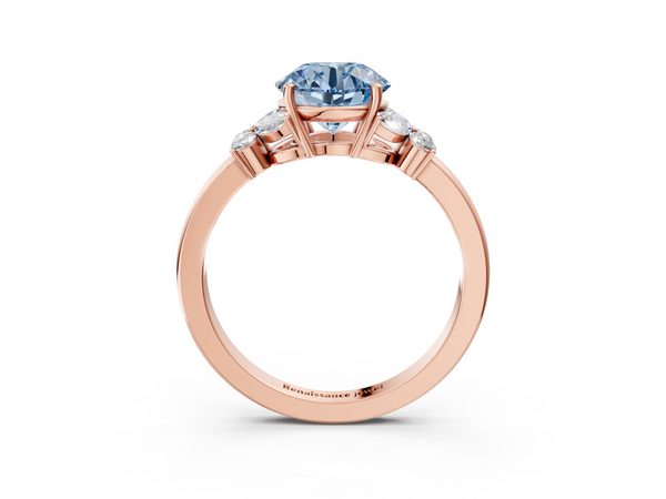 Rose gold Fancy Blue Round  Cut Solitaire Floral Diamond Ring with Four-Prong Setting