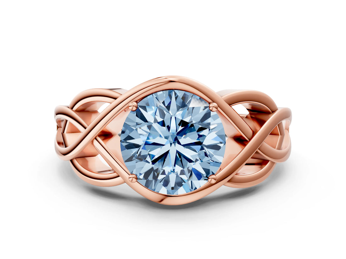 Rose gold Fancy Blue Round Cut Solitaire Intertwined Band Prong Setting Ring