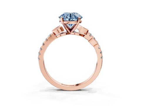Rose gold Fancy Blue Round Cut Solitaire Leaf-Inspired Diamond Ring with Pavé Band and Four-Prong Setting_3