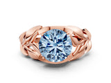 Rose gold Fancy Blue Round Cut Solitaire Leaf-Inspired Engagement Ring with Prong Setting_12