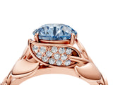 Rose gold Fancy Blue Round Cut Solitaire Leaf-Inspired Engagement Ring with Prong Setting_16