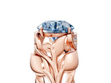 Rose gold Fancy Blue Round Cut Solitaire Leaf-Inspired Engagement Ring with Prong Setting_17