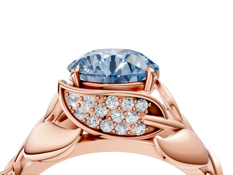 Rose gold Fancy Blue Round Cut Solitaire Leaf-Inspired Engagement Ring with Prong Setting_4