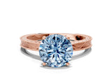 Rose gold Fancy Blue Round Cut Solitaire Milgrain Engraved Band with Four-Prong Setting