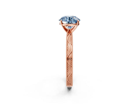 Rose gold Fancy Blue Round Cut Solitaire Milgrain Engraved Band with Four-Prong Setting_2