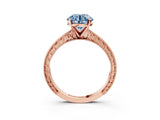 Rose gold Fancy Blue Round Cut Solitaire Milgrain Engraved Band with Four-Prong Setting_3