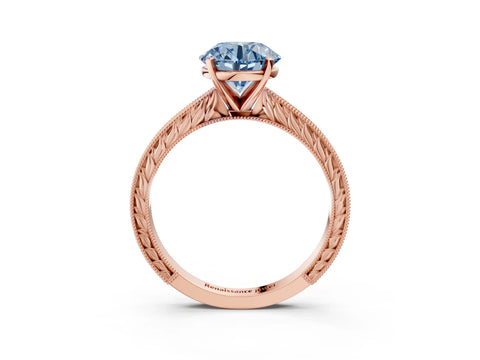 Rose gold Fancy Blue Round Cut Solitaire Milgrain Engraved Band with Four-Prong Setting_3