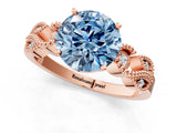 Rose gold Fancy Blue Round Cut Solitaire Milgrain Leaf Band with Prong Setting_1