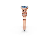 Rose gold Fancy Blue Round Cut Solitaire Milgrain Leaf Band with Prong Setting_2