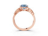 Rose gold Fancy Blue Round Cut Solitaire Milgrain Leaf Band with Prong Setting_3
