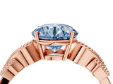Rose gold Fancy Blue Round Cut Solitaire Milgrain Leaf Band with Prong Setting_4
