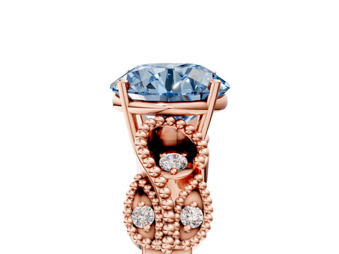 Rose gold Fancy Blue Round Cut Solitaire Milgrain Leaf Band with Prong Setting_5