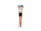 Rose gold Fancy Blue Round Cut Solitaire Princess Side Stone Engraved Band Prong Setting Ring_2