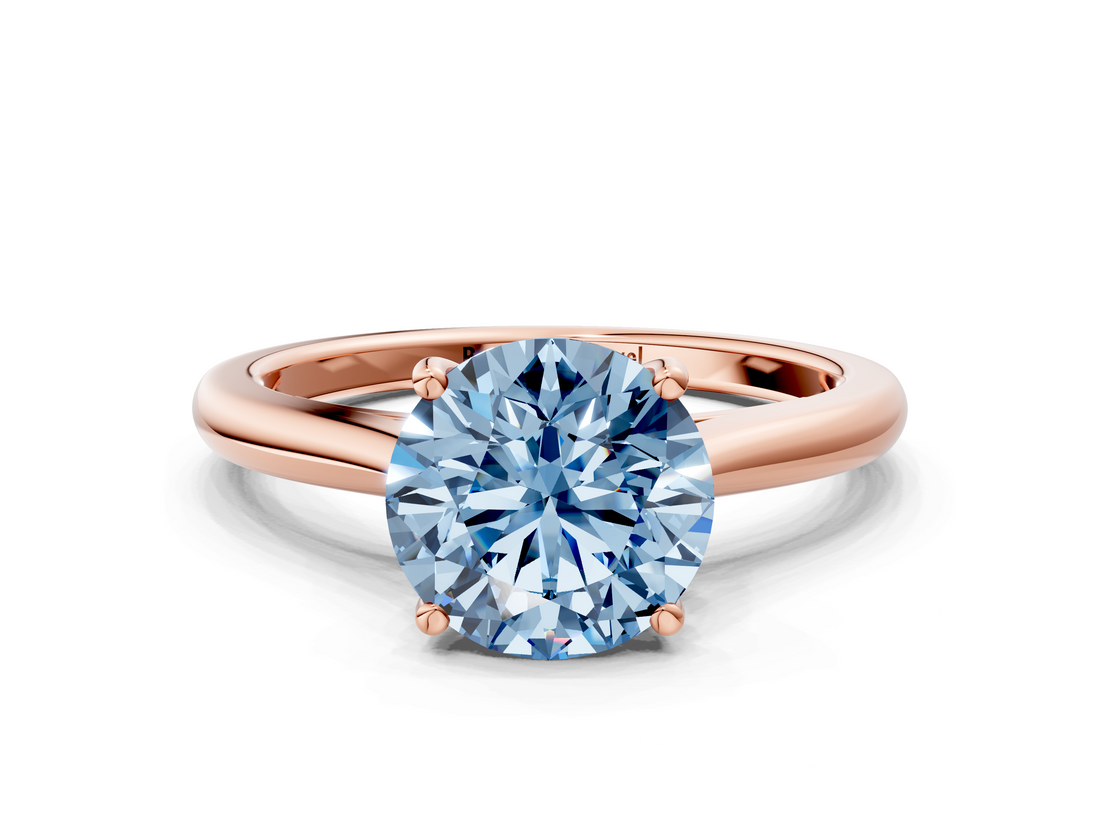 Rose gold Fancy Blue Round  Cut Solitaire Ring with Cathedral Band and Four-Prong Setting_65