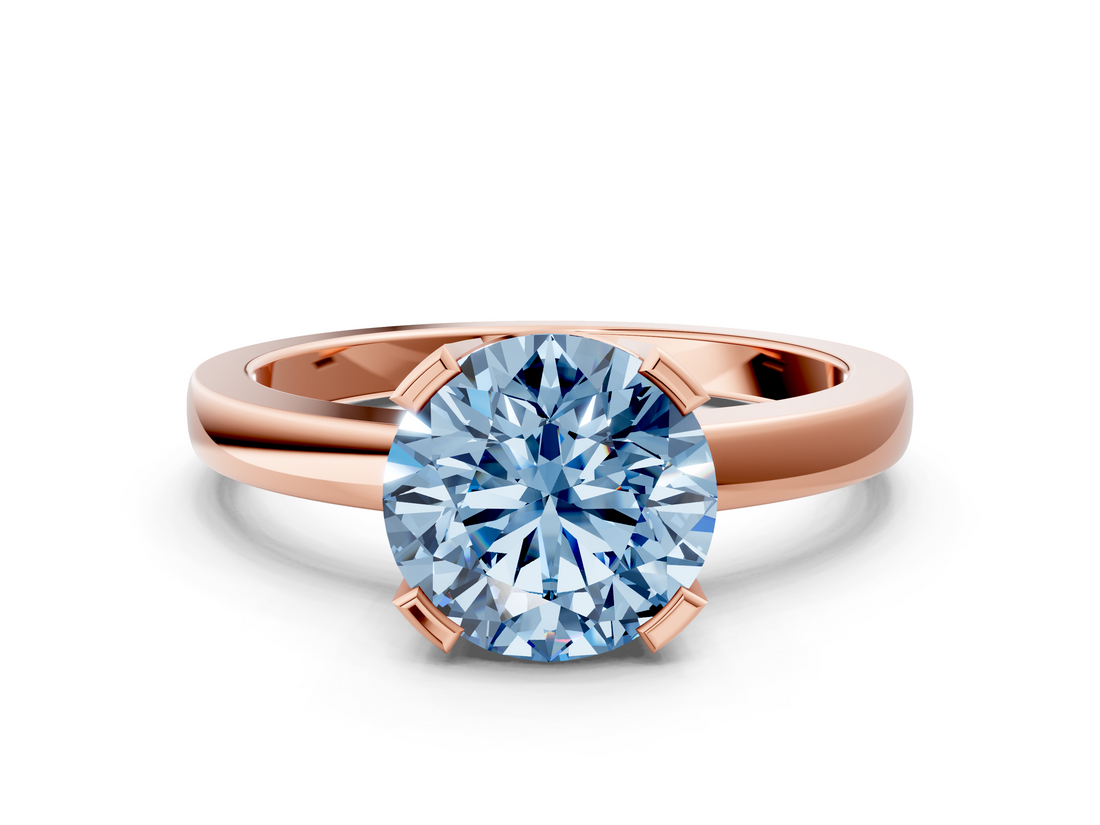 Rose gold Fancy Blue Round  Cut Solitaire Ring with Four-Prong Setting and Classic Band_28