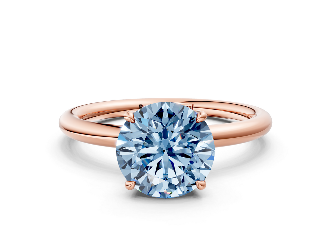 Rose gold Fancy Blue Round  Cut Solitaire Ring with Thin Band and Four-Prong Setting_16