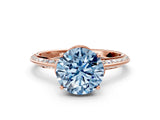 Rose gold Fancy Blue Round Cut Solitaire Split Shank Pave Diamond Engagement Ring with Four-Prong Setting_24