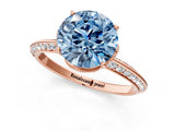 Rose gold Fancy Blue Round Cut Solitaire Split Shank Pave Diamond Engagement Ring with Four-Prong Setting_25