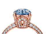 Rose gold Fancy Blue Round Cut Solitaire Split Shank Pave Diamond Engagement Ring with Four-Prong Setting_4