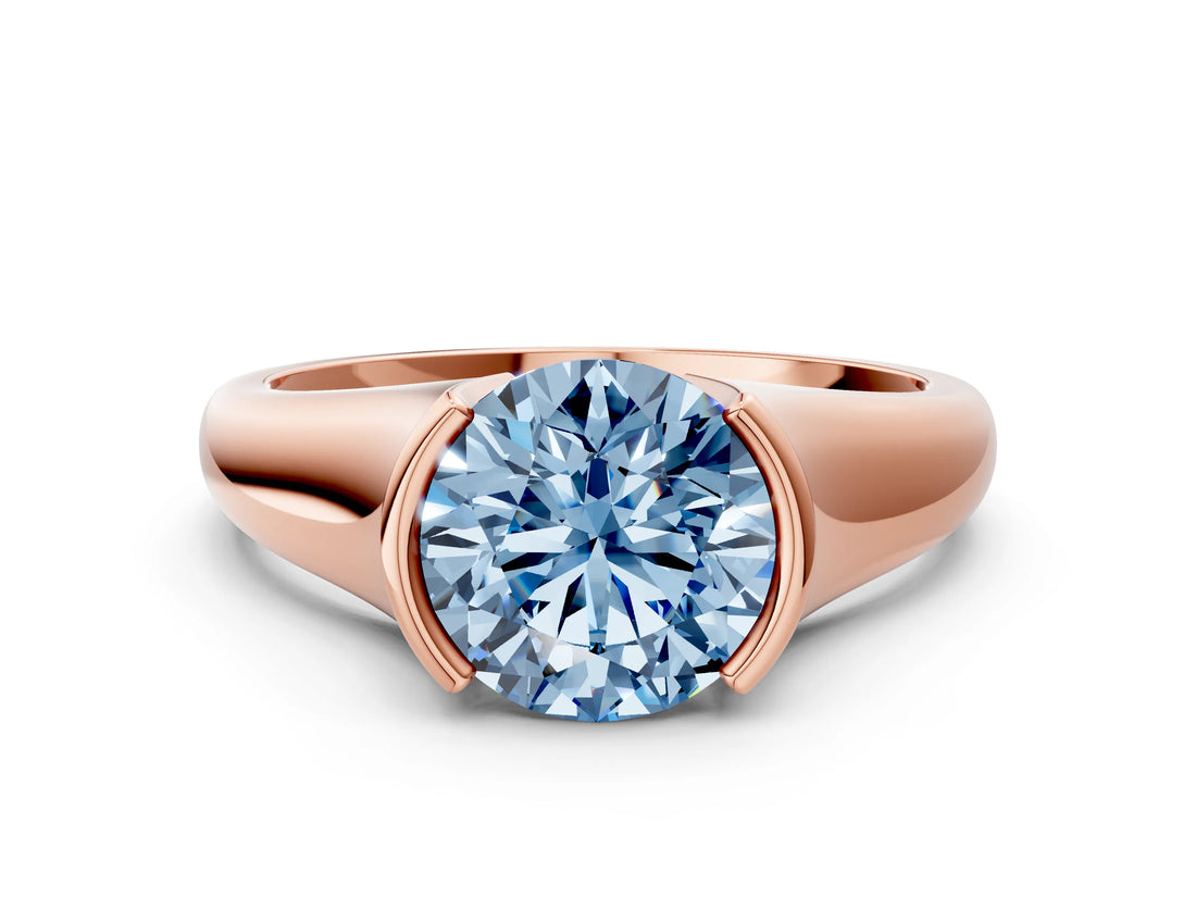 Rose gold Fancy Blue Round Cut Solitaire Tension Set Diamond Ring with Split Shank Band