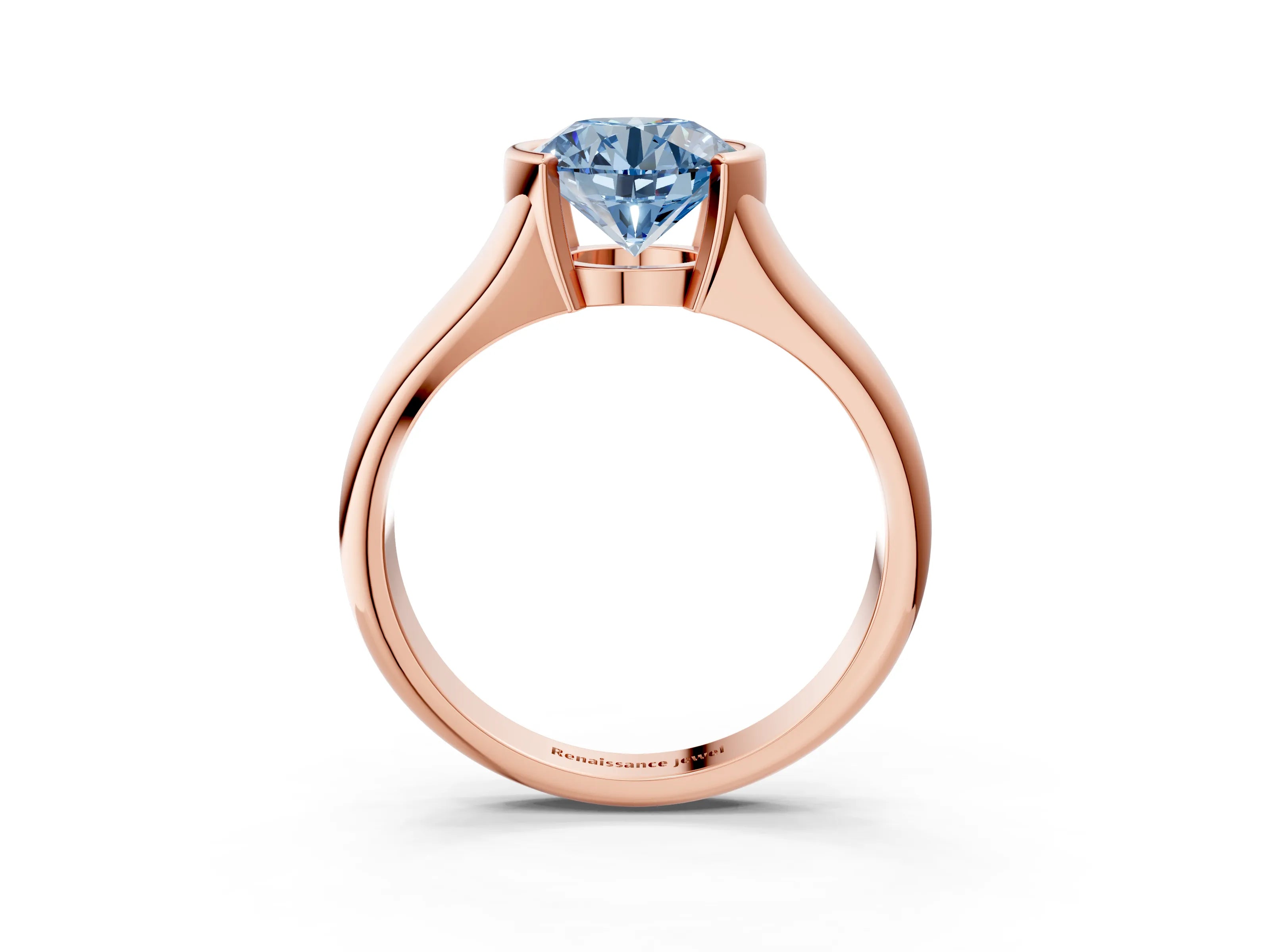 Rose gold Fancy Blue Round Cut Solitaire Tension Set Diamond Ring with Split Shank Band_3