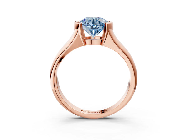 Rose Gold Round Tension Style Solitaire Engagement Ring Setting for Fancy Blue Center