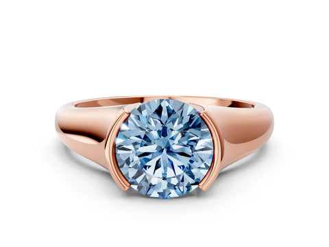Rose gold Fancy Blue Round Cut Solitaire Tension Set Diamond Ring with Split Shank Band