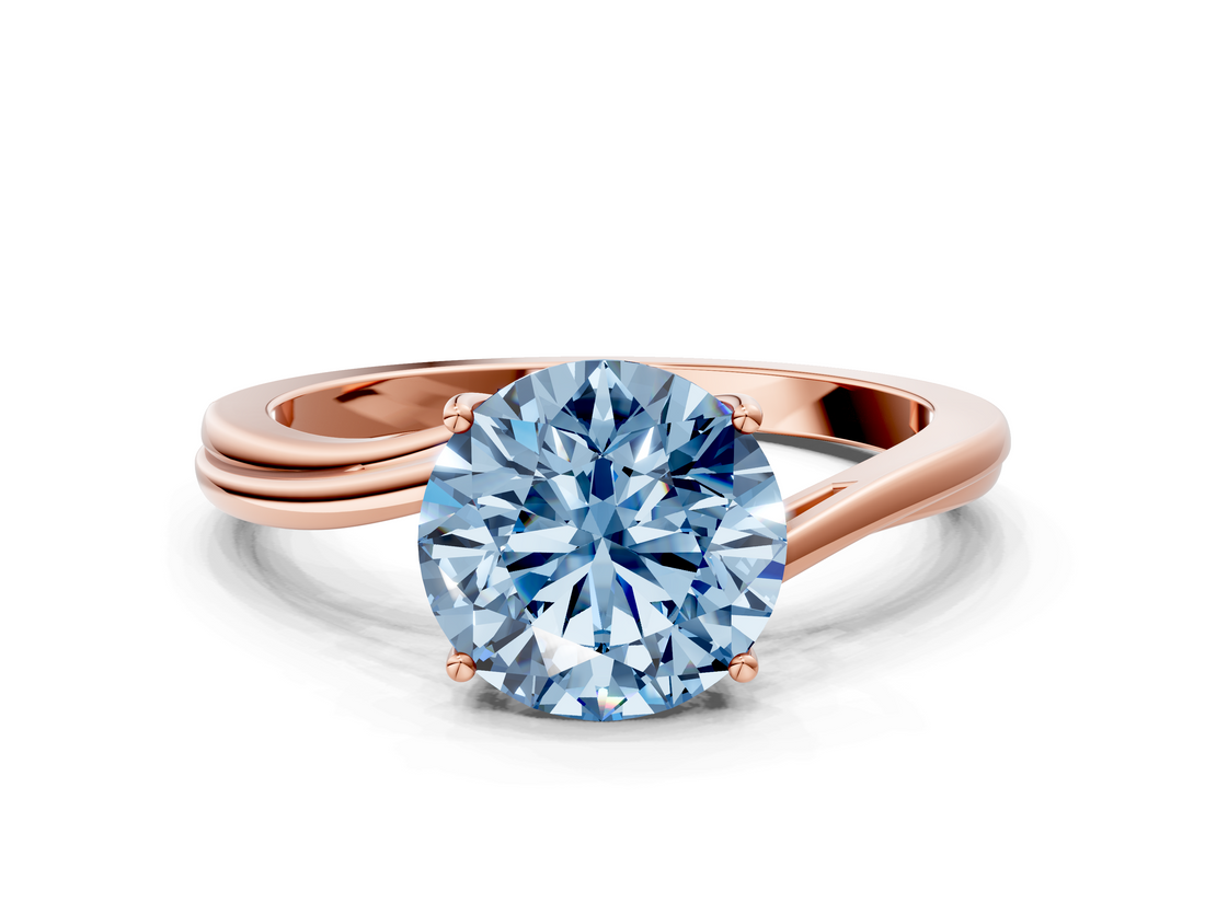 Rose gold Fancy Blue Round  Cut Solitaire Twist Band Ring with Four-Prong Setting_23