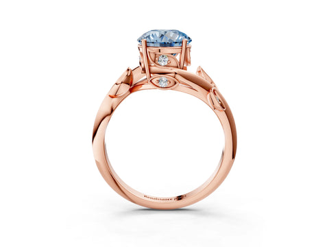 Rose gold Fancy Blue Round Cut Solitaire Twist Engagement Ring with Leaf Accents and Prong Setting_15