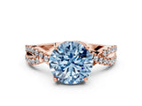 Rose gold Fancy Blue Round Cut Solitaire Twist Pave Diamond Engagement Ring with Prong Setting